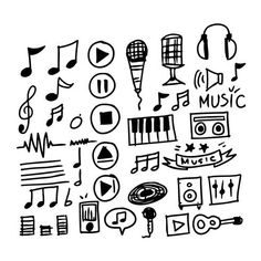 hand drawn musical instruments and sound symbols