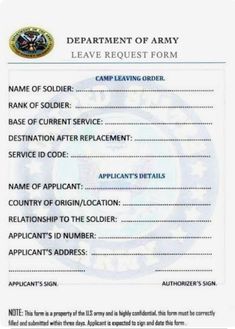 an army leave request form is shown