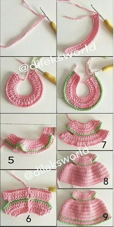 instructions to crochet a baby's dress and bib