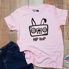 Hip Hop Kids Easter Shirt | Boombox Bunny | Unisex Kids Graphic Shirt | Easter Bunny Tee - Elliefont Styles Easter Tee Shirt, Hip Hop Easter, Hip Hop Kids, Funny Easter Shirt, Kids Easter Shirts, Trendy Shirt Designs, Easter T Shirts, Cute Shirt Designs, Bunny Shirt