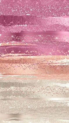 an abstract painting with pink and gold colors on the water's edge, as well as glitters