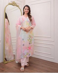 Size: L Cotton Kurti For Women, Heavy Suit, Pink Kurti, Buy Linen, Cotton Dupatta, Trendy Sarees, Sharara Set