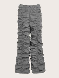 Cinza Casual Collar  Tecido Simples Calças paraquedas Embellished Não elástico Parachute Pants Women, Clothes Cargo Pants, Street Style Y2k, High Street Style, Ruched Pants, Shein Icon, High Street Fashion, Y2k Clothes, Fashion Project