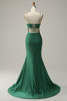 Sirena cu bretele de spaghete cu paiete verzi închise Green Long Prom Dress, Prom Dress With Split, Teal Cocktail Dress, Fancy Short Dresses, Dresses Fancy, Lovely Partner, Mini Prom Dresses, Jr Prom, Prom 2024