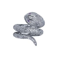 -PRODUCT TYPE - SILVER ANIMAL RING WITH DIAMOND -MATERIAL - SILVER - 6.6 GRAMS -PURITY - 925 -STONE - DIAMOND & RUBY -TOTAL WEIGHT - APPROX 6.8 GRAMS -DIAMOND - 0.8 CARAT APPROX RUBY - 0.05 CARAT APPROX - This piece signifies simplicity that itself is sign of class. In the amidst of such cheap quality stones here, we present the most beautiful diamond & ruby with reasonable prices. -Quality is guaranteed. Our mission is always to satisfy our customers with our offerings, so just relax an Luxury Snake-shaped Diamond Ring, Luxury Diamond Snake Jewelry, Luxury White Gold Sterling Silver Snake Ring, White Gold Fine Jewelry Snake Ring, Silver Diamond Snake Ring Gift, Snake-shaped Diamond Ring Gift, Snake-shaped Diamond Rings For Gifts, Diamond Snake Ring As Gift, Luxury Snake-shaped Jewelry With Diamond Accents