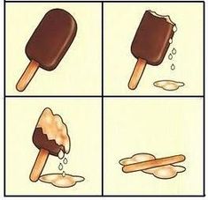 four pictures showing different stages of melting ice cream on an popsicle with chocolate and marshmallows