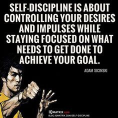 an image of a man with his hand up in the air and text that reads self - discipline is about controlling your desses and implies while staying focused on what needs to