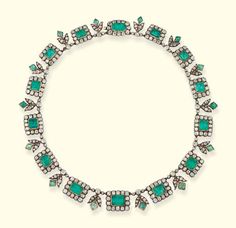 Emerald and diamond necklace. English c1820. Christie's. Georgian Jewelry, Georgian Era, Solitaire Pendant Necklace, Modern Necklaces, Vintage Jewels