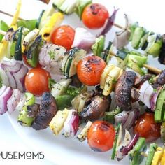 the skewers are filled with different types of vegetables and veggies on them