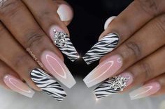 Zebra Nail Designs, Pink Valentino, Zebra Print Nails, Simple Nail Art, Nails Design With Rhinestones, Modern Nails, Animal Nails, Animal Print Nails