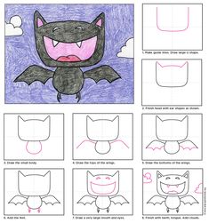 step by step instructions for how to draw a bat