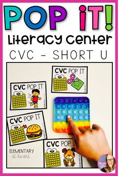 a pop it library center cvc short u game with pictures and words on it