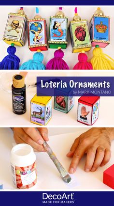 Mexican Diy Decor, Mexican Diy Decorations, Loteria Ornaments Diy, Loteria Crafts Diy, Mexican Ornaments Diy, Loteria Crafts, Diy Mexican Ornaments, Diy Loteria Party Decorations, Loteria Costumes Ideas