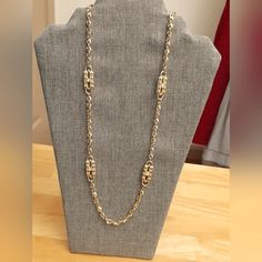 This One Is Just Beautiful And In Excellent Condition... Gold Tone Chain In A Pretty Design With Pieces In Between Chain With Rhinestones On Both Faces. In Excellent Like Never Used Condition. 34" Long Formal Gold-tone Long Necklace With Chain, Formal Metal Long Necklace With Chain, Formal Metal Long Chain Necklace, Just Beautiful, Pretty Design, Womens Jewelry Necklace, Gold Tones, Jewelry Necklaces, Necklaces