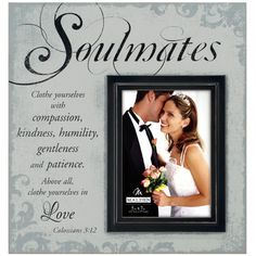 a wedding photo frame with the words soulmates on it and an image of a bride and groom