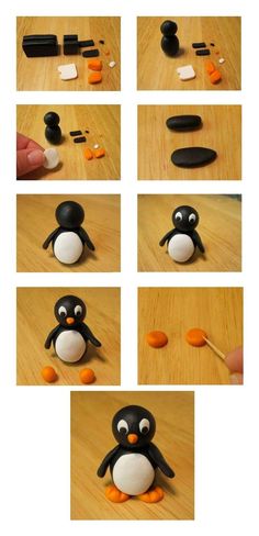 the instructions for how to make an adorable penguin with candy and marshmallows