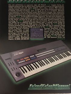 an advertisement for the electronic keyboard that is being used by people to play music on