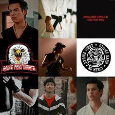 the collage shows several different people in karate uniforms, including one with an eagle on it