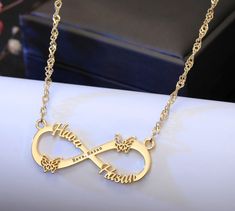 Show your love and appreciation for your loved ones with this special infinity style necklace. Choose up to 4 names of those closest to you and wear them close to your heart. Engraving is also an option. Get one for yourself and gift each loved one with their own. Made of high quality stainless steel, no tarnishing and perfect for those with sensitive skin. Stainless Steel Nickel and Lead free Hypoallergenic Tarnish Resistant Infinity Name Necklace For Anniversary, Customized Infinity Name Necklace, Infinity Name Necklace For Mother's Day, Elegant Infinity Customized Name Necklace, Elegant Infinity Necklace With Custom Name, Elegant Infinity Name Necklace For Anniversary, Mother's Day Infinity Name Necklace, Personalized Infinity Necklaces For Anniversary, Infinity Shape Custom Name Necklace For Anniversary