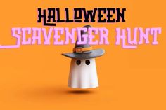 a cartoon character wearing a halloween hat with the words halloween scavenger hunt on it