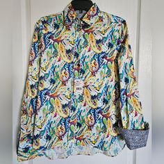 Women's Shirt, Robert Graham Brand, Size S, Multicolored. Designer Multicolor Floral Print Shirt, Fitted Multicolor Shirt With Vibrant Print, Fitted Multicolor Vibrant Print Shirt, Designer Multicolor Print Tops For Spring, Designer Multicolor Summer Shirt, Designer Multicolor Printed Shirt, Casual Fitted Shirt With Vibrant Print, Designer Multicolor Long Sleeve Shirt, Designer Multicolor Print Shirt For Spring