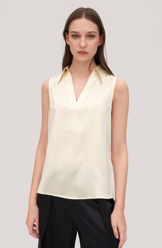 We like to make a lasting impression, so we crafted this timeless V-neck blouse from an indulgent silk charmeuse for a classic look that will remain fresh, season after season. Sleek and minimal, this flattering piece promises to become a quality separate you'll wear again and again. 22 Momme Charmeuse Silk, Glossy, Smooth, Soft Sleeveless blouse Glossy Finish Regular Fit Satin V-neck Top For Work, Sleeveless Satin Blouse For Work, Sleeveless Silk Blouse For Formal Occasions, Elegant Silk Sleeveless Blouse Tops, Elegant Sleeveless Silk Blouse, Elegant Silk Sleeveless Blouse, Violet Blouse, Lily White, Blouse Nordstrom