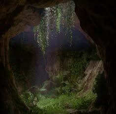 an image of a cave with plants growing out of it