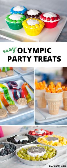 the olympic party treats are ready to be eaten and put on display for everyone to enjoy