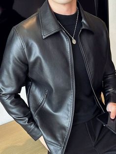 Plain Leather Jacket, Vest Man Outfit, Black Leather Jacket Men Outfit, Black Leather Jacket Outfit Men, Motorcycle Outfit For Men, Men Leather Jacket Outfit, Vest Men Outfit, Outfit Nero, Black Leather Jacket Outfit