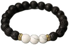 Casual White 8mm Bead Jewelry, White Spiritual Jewelry With Black Beads, Casual White Jewelry With 8mm Beads, Elegant White Stretch Bracelet With Black Beads, White Bracelets With Black Beads, White Bracelets With Round Black Beads, White Beaded Bracelets With Black Beads As Gift, White Stretch Bracelet With Black Beads Gift, Casual White Bracelet With Black Beads