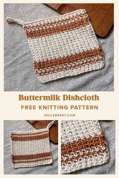 a crocheted dishcloth is shown with the text, buttermilk dishcloth free knitting pattern