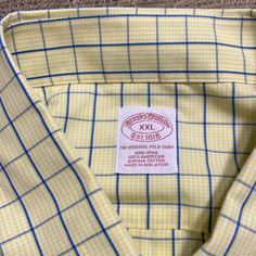 Brooks Brothers Size Xxlrg Yellow/Blue/White Classic Yellow Fitted Top, Classic Fitted Yellow Top, Fitted Classic Yellow Top, Classic Yellow Short Sleeve Tops, Classic Yellow Summer Shirt, Brothers Shirts, Brooks Brothers, Yellow Blue, Blue Yellow