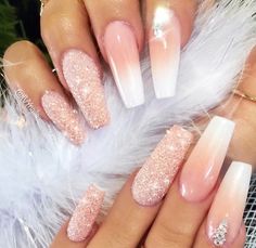 Pink And White Nails, Ombre Acrylic Nails, White Nail, Glam Nails, Acrylic Nails Coffin, Bridal Nails, Fabulous Nails, Pretty Acrylic Nails, My Nails