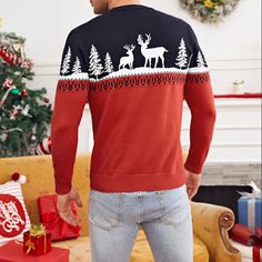 Product information : Name of fabric: chemical fiber blended Main fabric composition: polyester fiber (polyester) Content of main fabric components: 100(%) Applicable scene: leisure Color: red Size Information: Sizes: S,M,L,XL,XXL Packing list: Sweater *1 Red Christmas Holiday Sweater, Red Long Sleeve Christmas Sweater, Red Festive Winter Sweater, Deer Christmas, Color Rojo, Christmas Deer, Red Sweaters, Christmas Sweater, Packing List