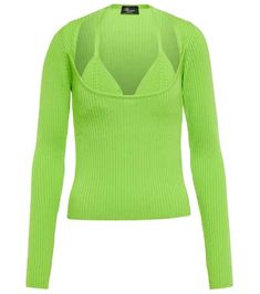 Blumarine | Shop at Mytheresa US Green Tops For Women, Low Cut Top, Wool Top, Cut Top, Green Wool, Green Tops, Knitwear Cardigan, Halter Neckline, Knitting Materials