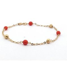 Estate 18 karat yellow gold coral bracelet Gold Red Coral Bracelet As A Gift, Gold Red Coral Bracelet For Gift, Gold Red Coral Bracelets As Gift, Gold Bracelets With Red Coral As Gift, Gold Red Coral Bracelets For Gifts, Elegant Yellow Gold Jewelry With Red Coral, Formal Yellow Gold Jewelry With Red Coral, Coral Red Coral Beaded Bracelets, Elegant Gold Jewelry With Red Coral