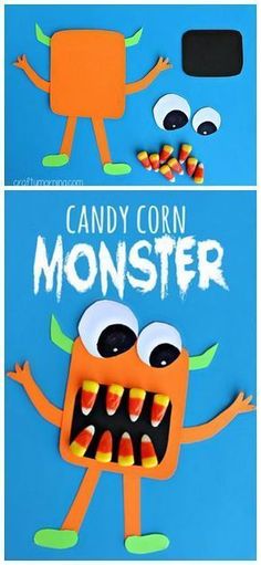 an easy and fun halloween craft for kids to make with candy corn monster cut outs