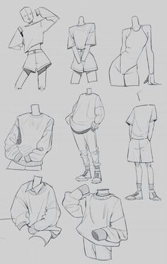 sketches of people standing and sitting in different positions, with their hands on their hipss