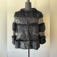 Nwt Alberto Makali 100% Rabbit Fur W/ Lace/Sequin Combo Jacket, Size L Glamorous Winter Evening Outerwear, Glamorous Evening Outerwear For Winter, Evening Long Sleeve Fur Coat For Fall, Chic Fitted Outerwear For Festive Occasions, Fitted Chic Outerwear For Festive Occasions, Luxury Long Sleeve Sequined Outerwear, Fitted Long-sleeved Fur Coat For Evenings, Formal Winter Outerwear With Sequins, Fitted Long Sleeve Fur Coat For Evening