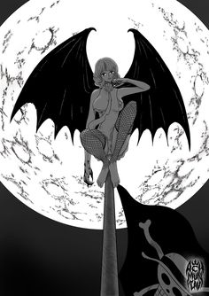 a black and white drawing of a woman sitting on top of a pole with wings