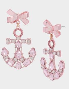 PINK SUMMER BOW ANCHOR EARRINGS PINK - JEWELRY - Betsey Johnson Pink Drop Earrings, Anchor Earrings, Betsey Johnson Earrings, Chic Leather, Girly Accessories, Daisy Earrings, Heart Drop Earrings, Pink Jewelry, Jewelry Lookbook