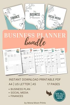 the business planner bundle is shown in three different colors and sizes, including one for each individual