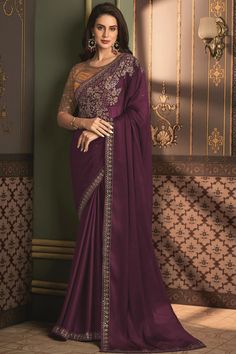 Phenomenal Border Work Purple Color Art Silk Saree Saree For Party, Trendy Saree, Off White Designer, Party Reception, Lehenga Style, Ghagra Choli, Net Saree