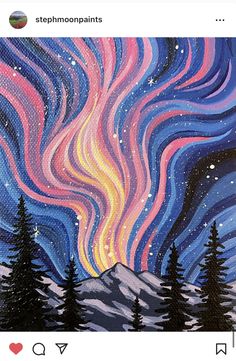 an image of the night sky with stars and trees painted on it, as well as text that reads stepmoon paints