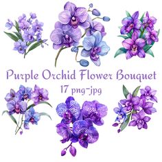 purple orchid flower bouquet clipart