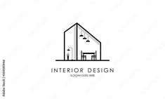 the interior design logo is shown in black and white, with an outline of a house