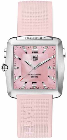 WAE1114.FT6011 TAG HEUER PROFESSIONAL SPORTS WOMEN'S LUXURY WATCH Usually ships within 3 months | View In Stock TAG Heuer Watches - Free Overnight Shipping - With Manufacturer Serial Numbers - Swiss Made - Mother of Pearl Pink Dial - Weighs only 55 Grams - Extra Thin, Battery Operated Quartz Movement - 3 Year Warranty - Guaranteed Authentic - Certificate of Authenticity - Scratch Resistant Sapphire Crystal - Brushed Titanium with Steel Case - Super Stretch Ergonomic Pink Silicon Elastic Strap - Integrated Clasp - Manufacturer Box & Manual - 37.5mm x 36.7mm = 1 1/2" Square Case - 50 Meters / 165 Feet Water-Resistant - Luminescent Hands & Markers - Free Lifetime Battery Replacement     Also Known As Model # WAE1114 FT6011 / WAE1114FT6011 Tag Heuer Women, Rolex Women, Tag Heuer Carrera, Tag Heuer Watch, Pink Watch, Pearl Pink, Womens Watches Luxury, Authentic Watches, Tiger Woods