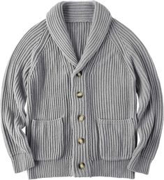 This Men's Shawl Ribbed Button Knit Sweater Cardigan is a high-quality, stylish winterwear option for men. Made from a blend of wool, cashmere, and nylon, the sweater is designed to last. It features a shawl collar and ribbed texture throughout, complimented with four button closure along the right side. Perfect for cold weather, this sweater will keep you warm and cozy. 51% Viscose, 28% Polyester, 21% Nylon Machine Wash Size Chest Waist XXS 29 - 31 27 - 29 XS 30 - 32 28 - 30 S 34 - 36 30 - 32 M Grey Shawl, Blue Shawl, Black Shawl, Winter Knit Hats, Ribbed Texture, Knit Long Sleeve, Boot Accessories, Mens Navy, Winter Knits