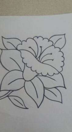 a drawing of a flower with leaves on it