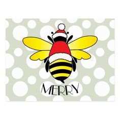 a christmas card with a cartoon bee on it's back and merry written in the middle